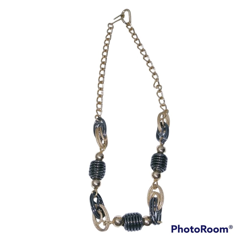 Gold Blue Wrapped Wire Necklace
